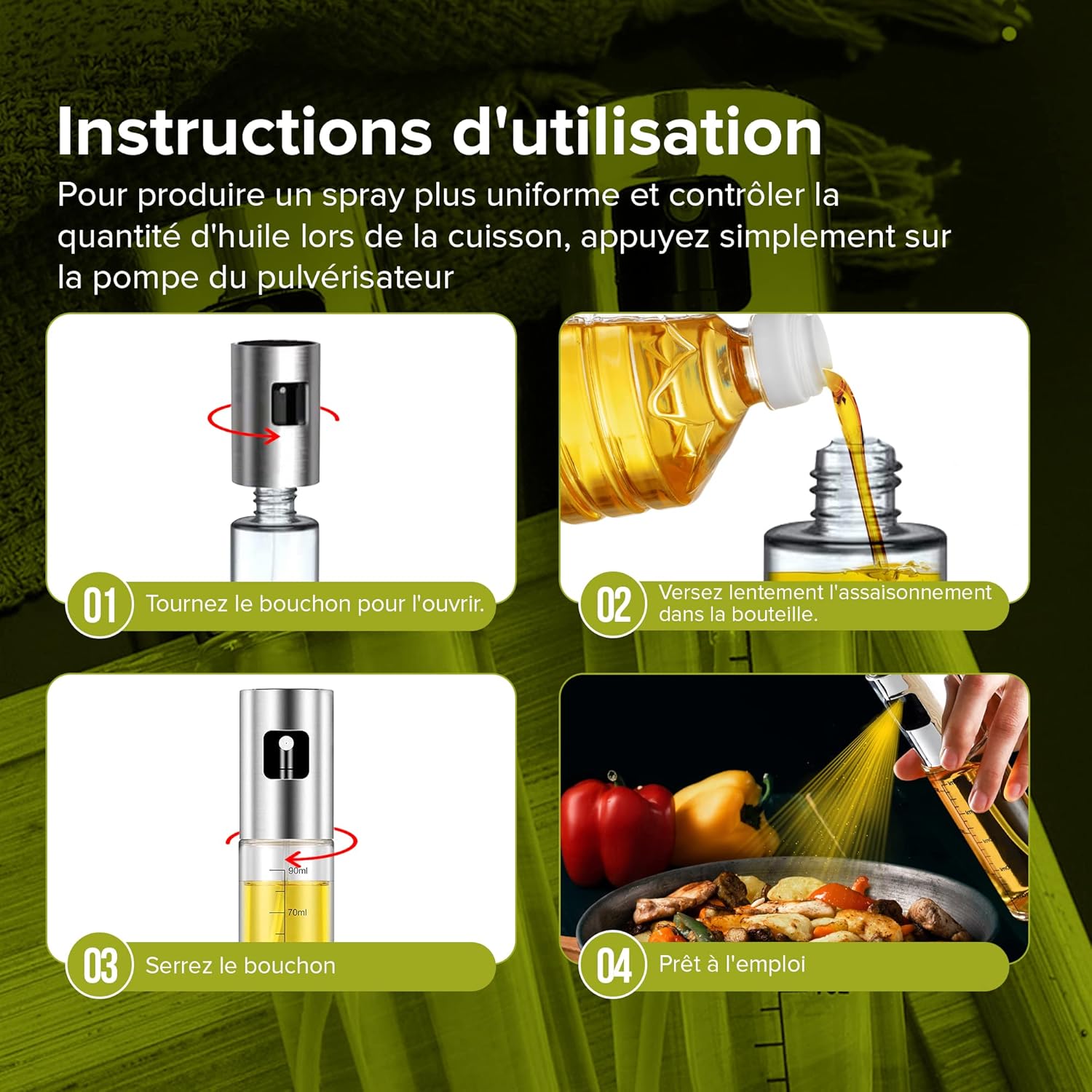 PORTENTUM - Pulvérisateur d'huile Premium 100ml - verre, anti-goutte, accessoire friteuse