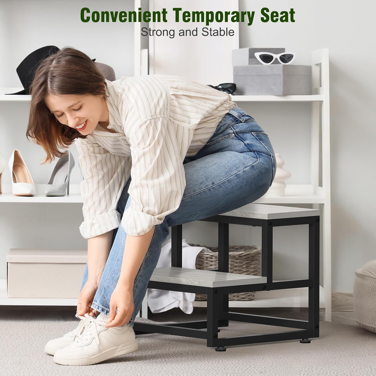 LIANTRAL - marchepied 2 marches - acier et bois, 200kg, gris/noir