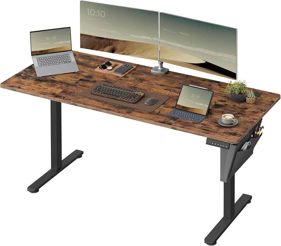 SONGMICS - Bureau réglable série LSD - 160x70 cm, mémoire 4 hauteurs, marron/noir - LSD136K01