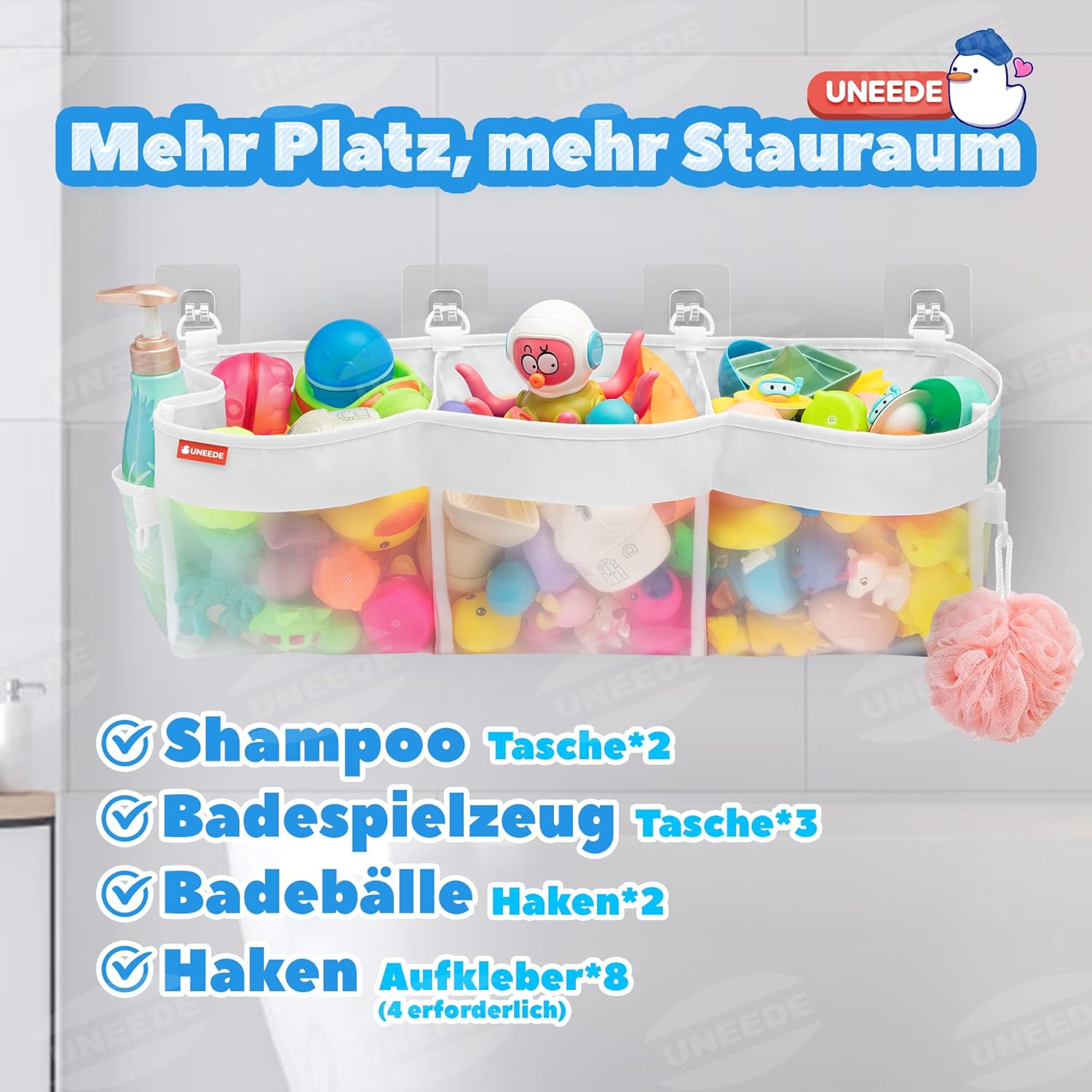 Rangement pour jouets de bain - 3 compartiments - sac organisateur en maille, pour baignoire