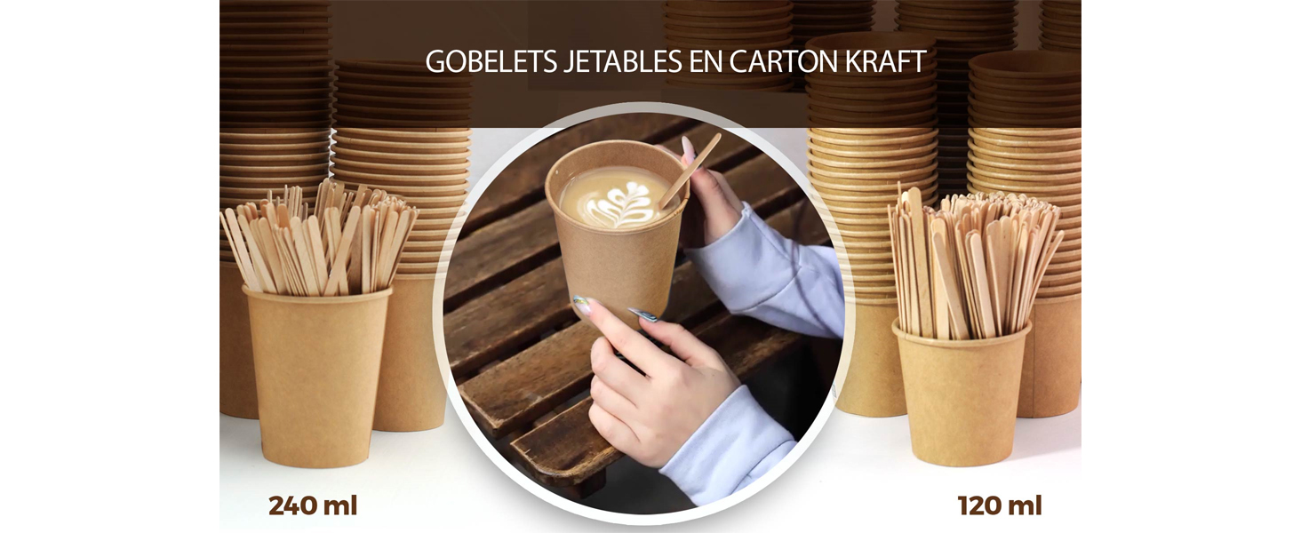 Gobelets jetables café kraft papier carton 110 200 240