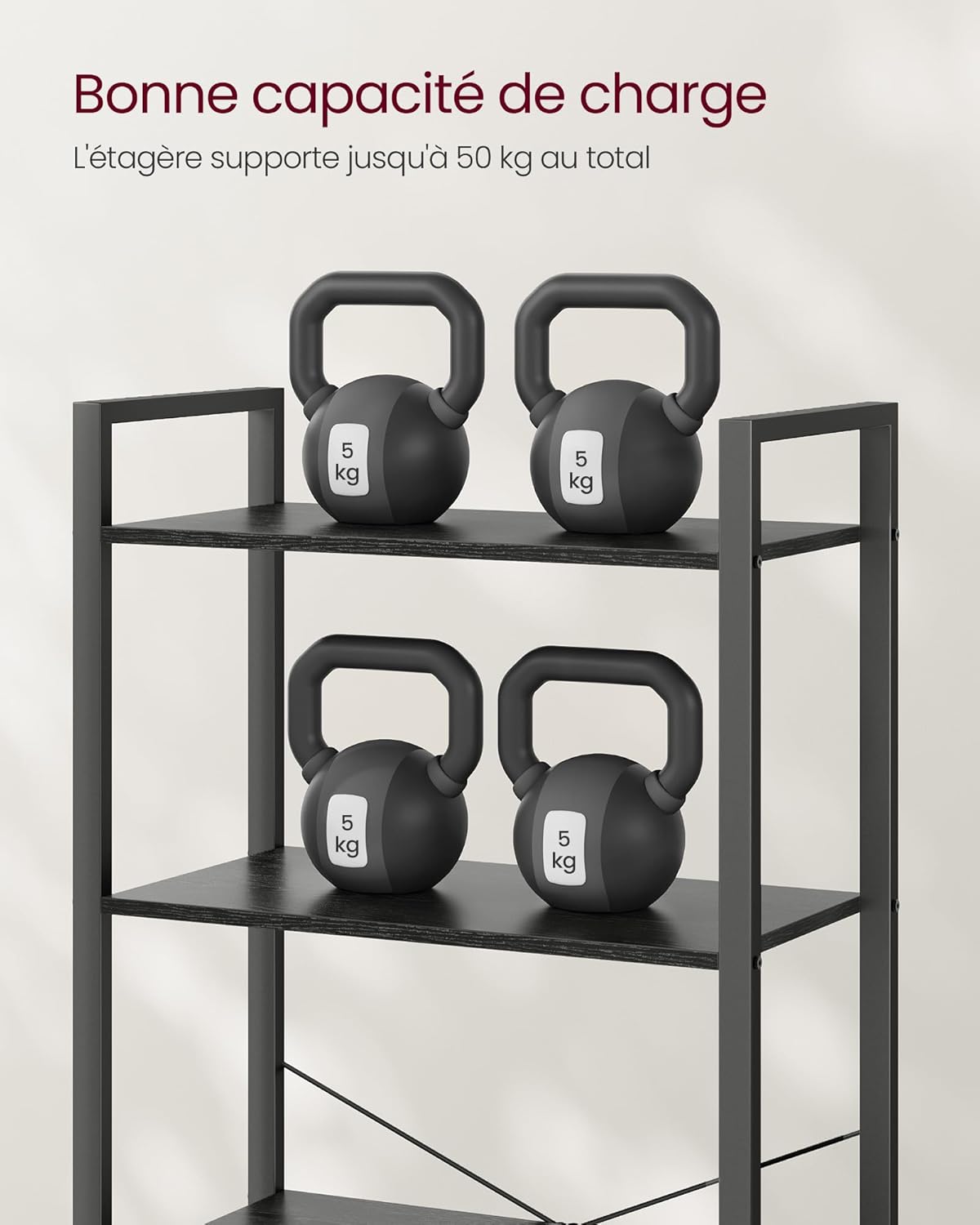 VASAGLE - étagère industrielle 5 niveaux - 30x66x153 cm - bois noir et rangement - LLS061B56