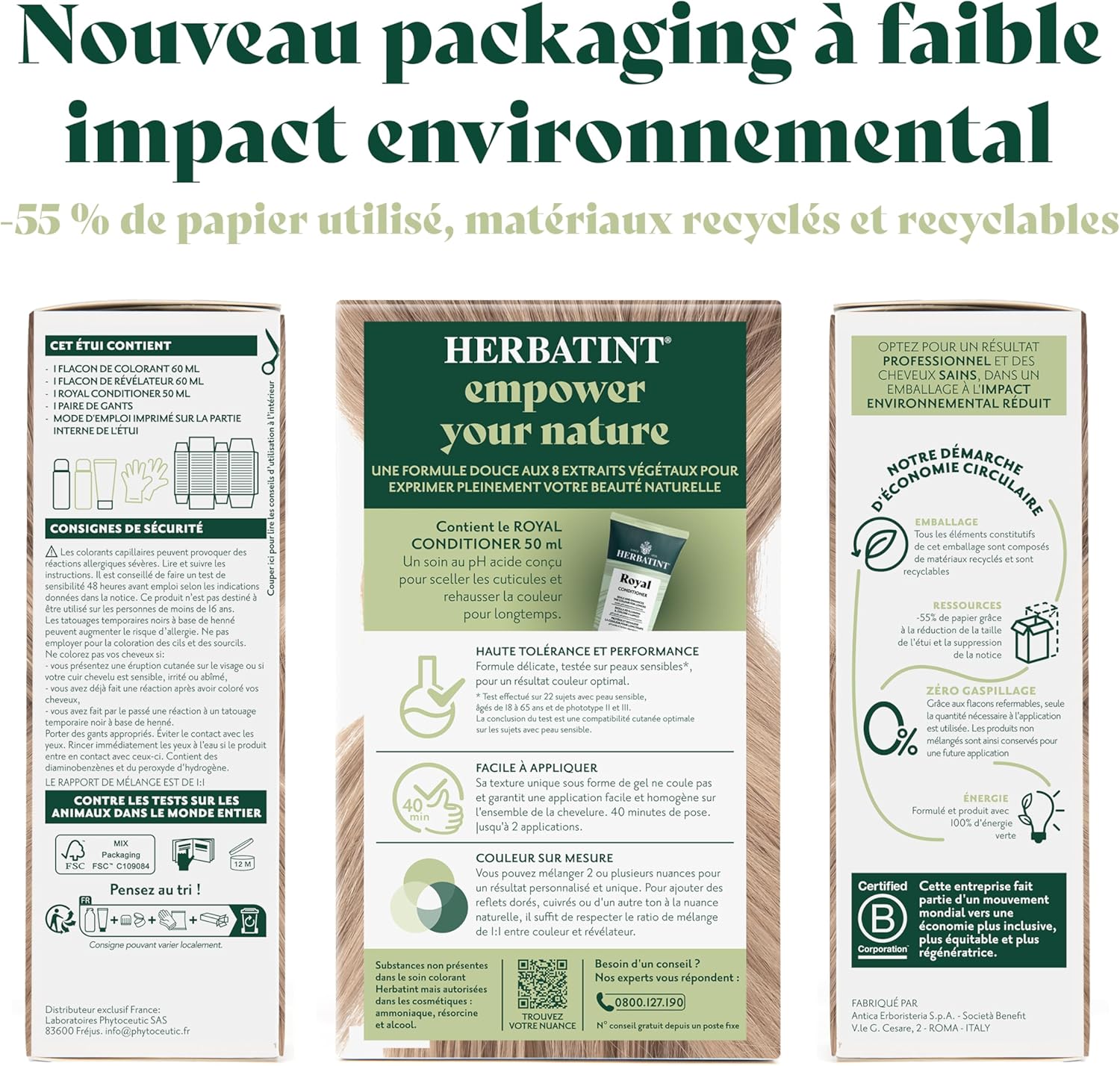 Herbatint - Coloration 8N - 170ml - Blond Clair, sans ammoniaque, 8 extraits bio