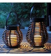 Gadgy Lampes solaires en rotin | 2 lanternes solaires | Plastique marbré marron | Lampe extérieure suspendue