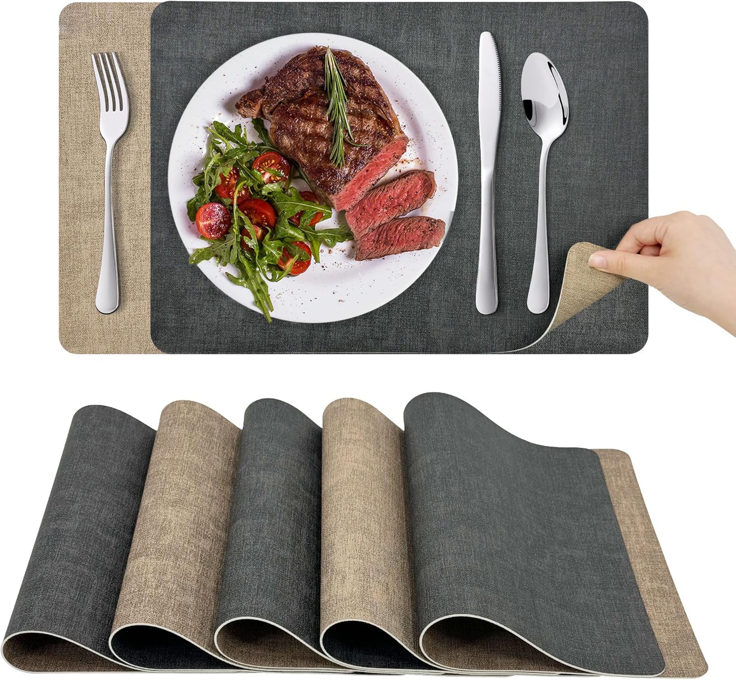 KitchenBoss - Set de table double face - 43x30cm - lavable, antidérapant, résistant chaleur