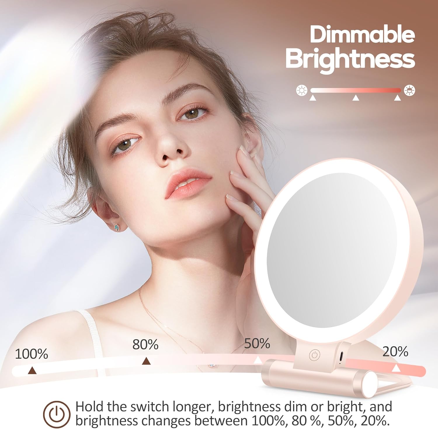 Miroir de maquillage pliable, grossissant 1X/30X, lumineux, 2000mAh