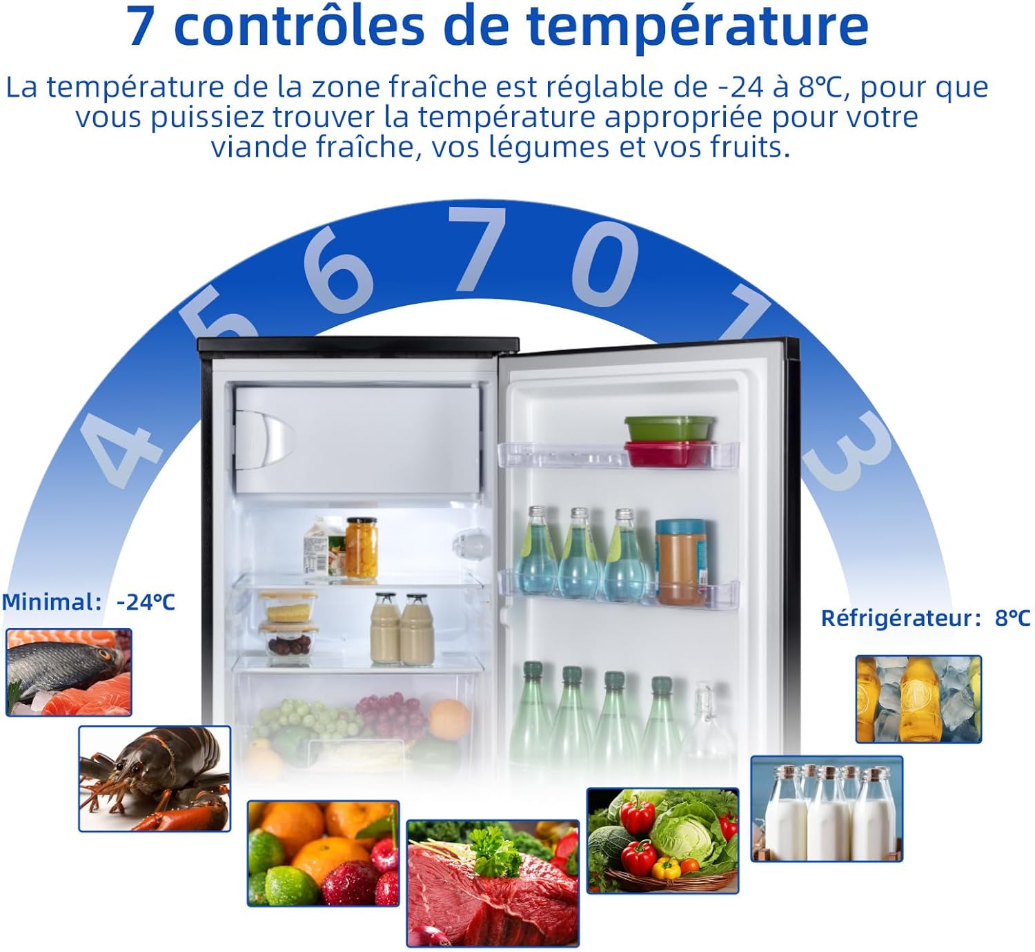 CHIQ - Réfrigérateur congélateur série 107L - silencieux, porte réversible, classe D