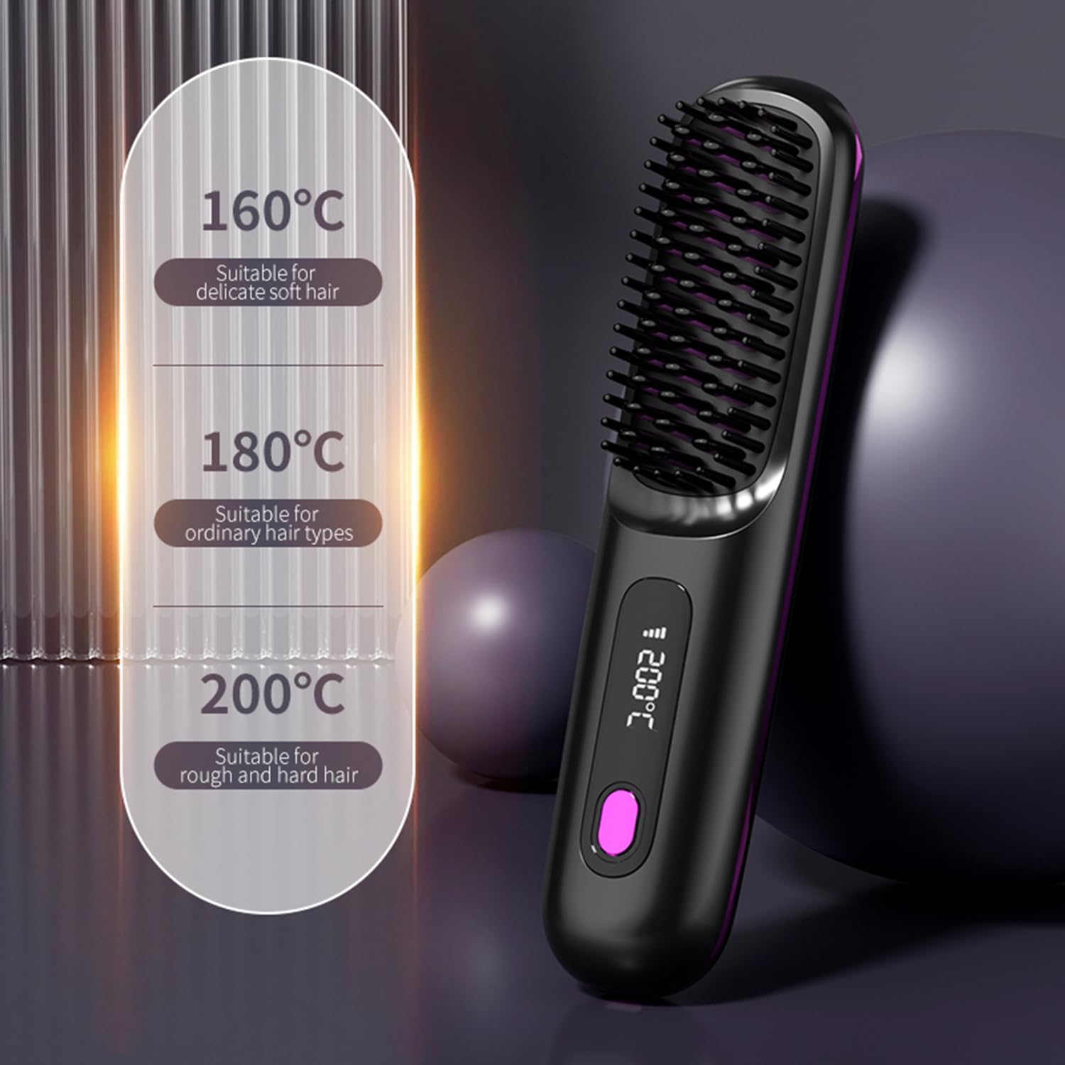 Go Brush - Pro Mini - brosse lissante portable, LCD, 2000mAh, céramique, chauffage rapide