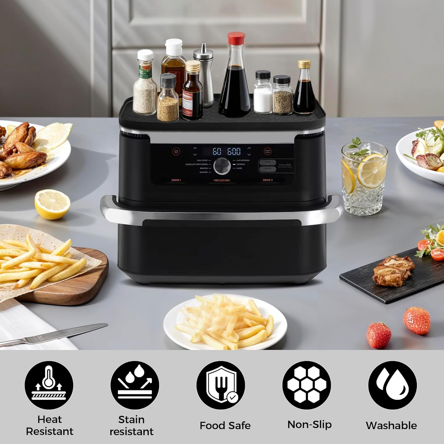 Tapis silicone air fryer - grande capacité - 9,5L-10,4L - antiadhésif résistant - AF500EU AF400EU AF451EU DZ401
