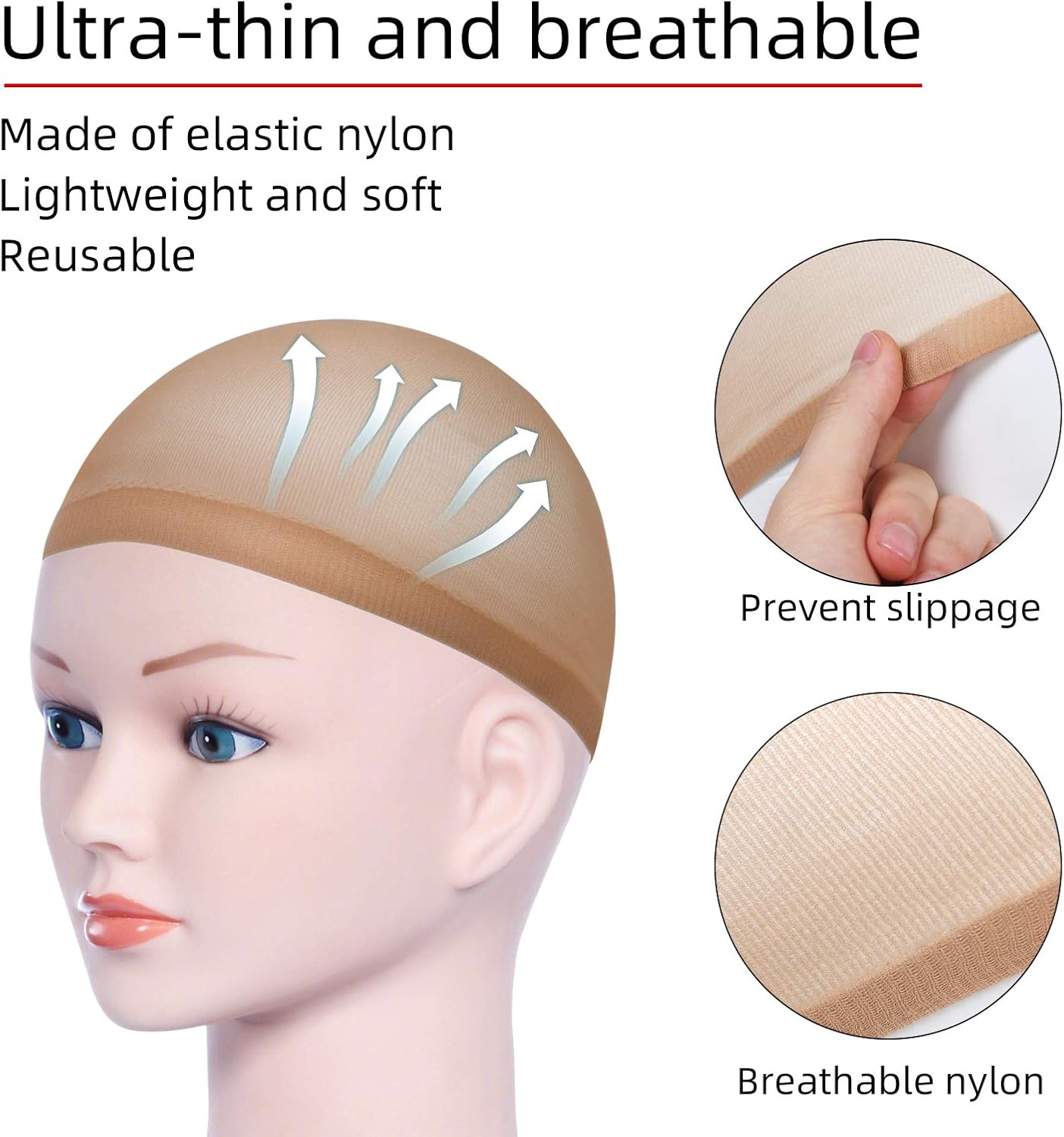 URAQT - bonnet filet pour perruque - 4 pcs - unisexe, nude et noir
