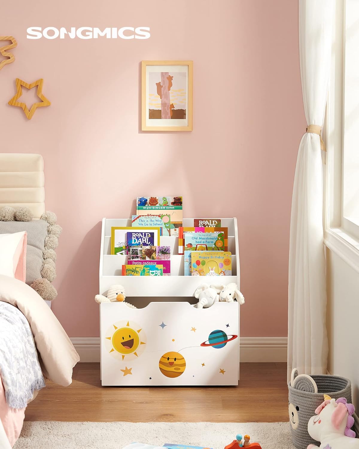 SONGMICS - étagère jouets 3 compartiments, mobile, blanc, GKR41WT