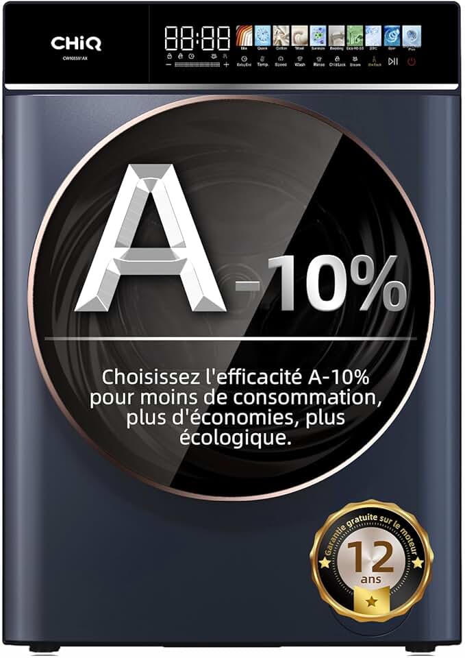 CHiQ - Lave-linge 10 kg, classe A-10%, Inverter, vapeur, CW106581AX