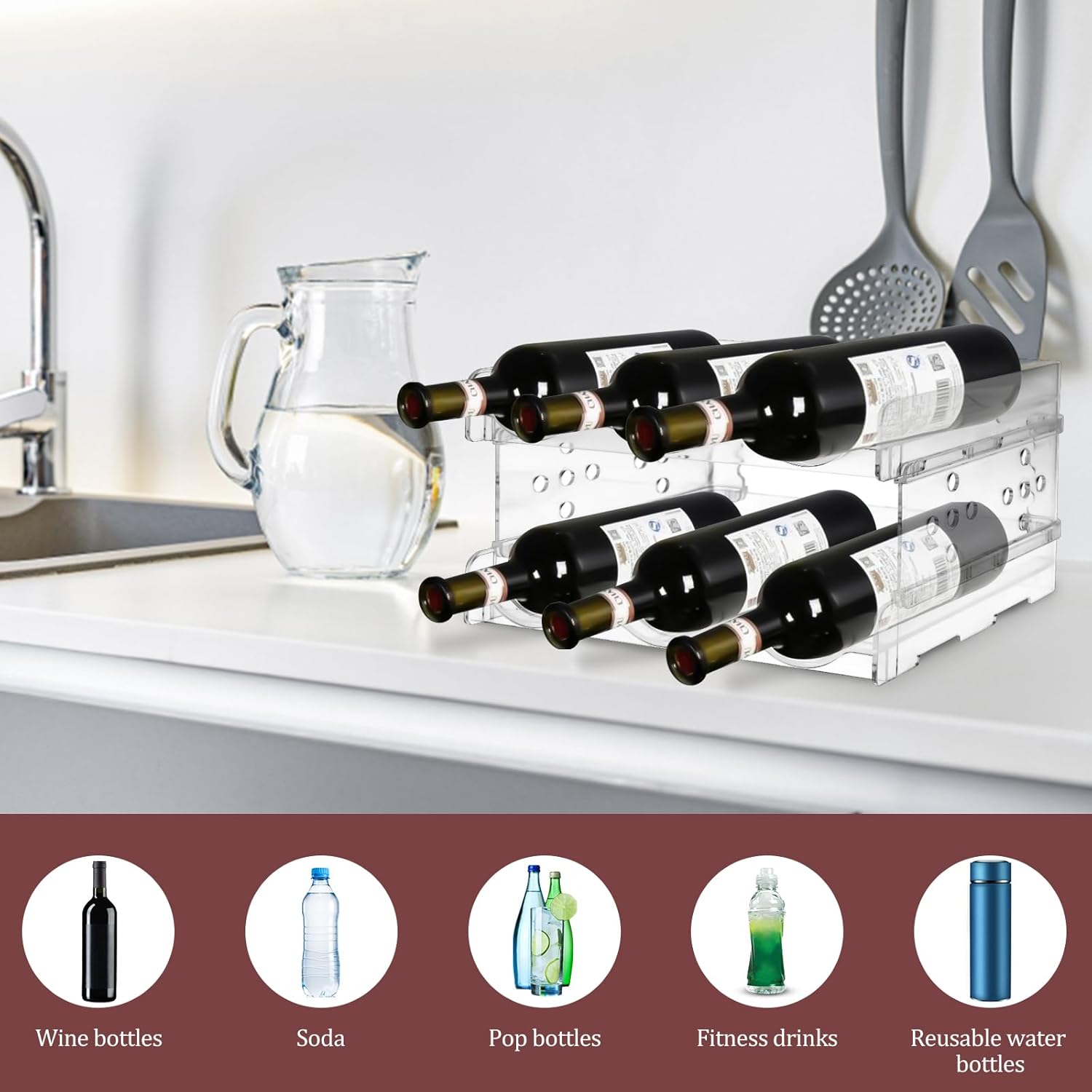 MXTIMWAN - Porte-bouteilles empilable, 2 niveaux, range vin, cuisine, MXTIMWAN