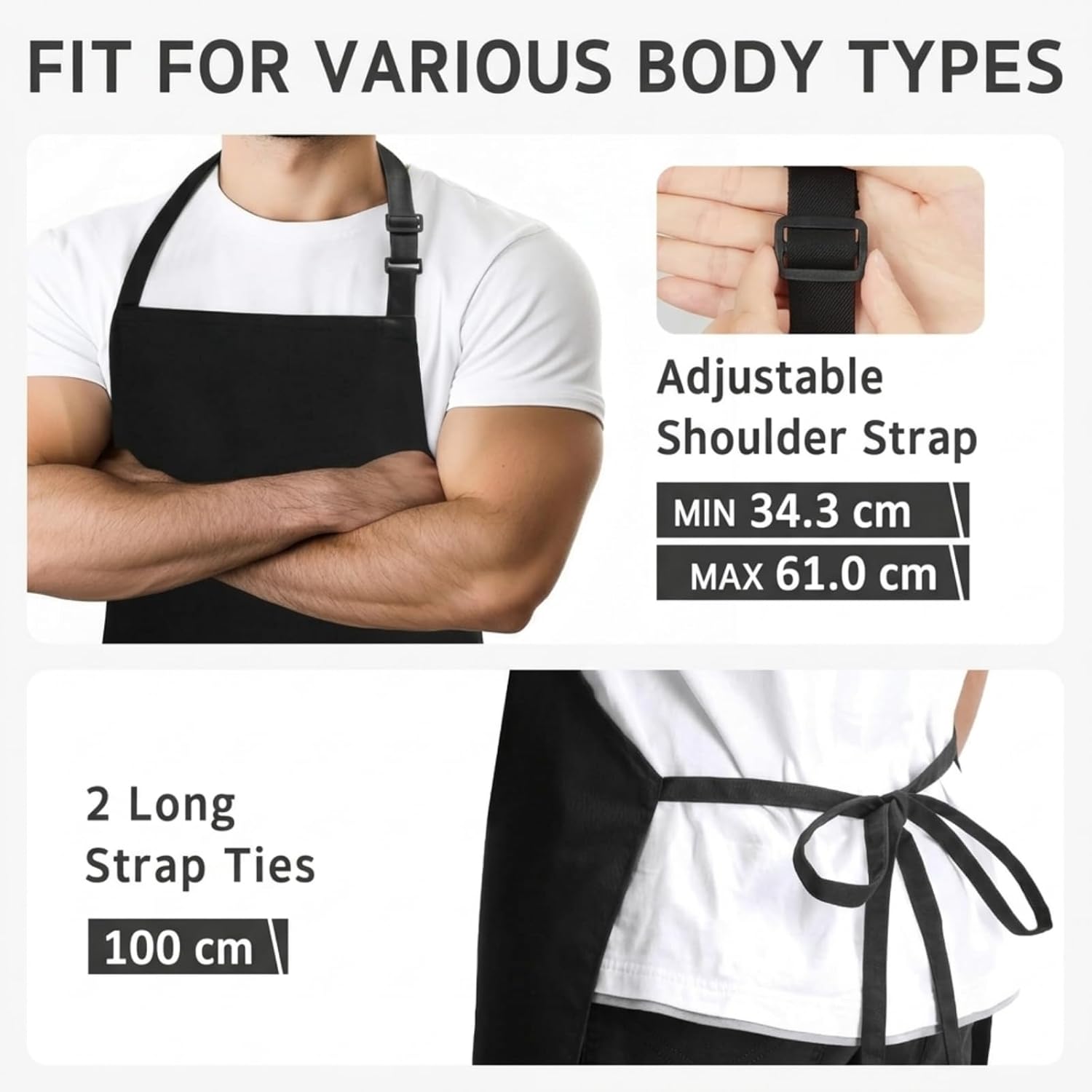 Tablier de cuisine - unisexe ajustable, imperméable, poches, anti-taches, idéal BBQ, 70x80cm