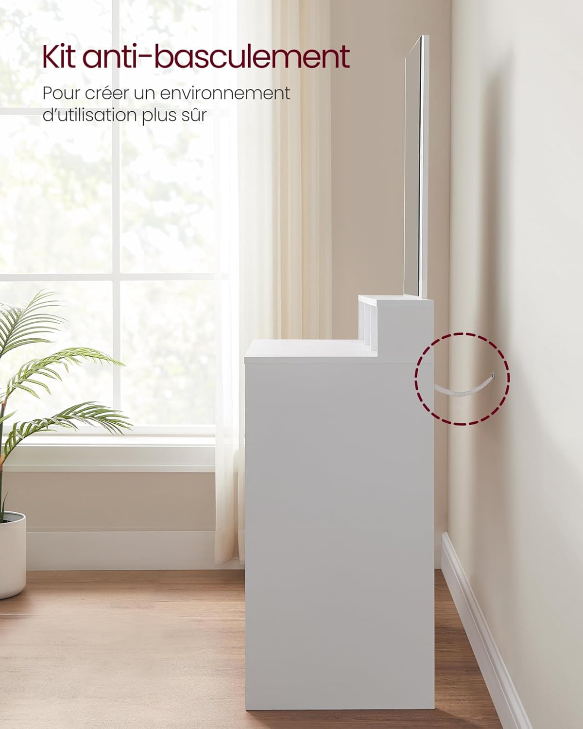 VASAGLE - KAILYN Collection - 100x40x140 cm - coiffeuse, miroir, 2 tiroirs, 3 compartiments RDT163W01