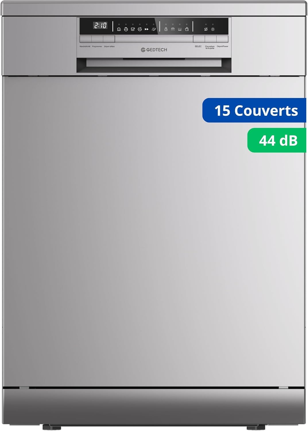 GEDTECH - Lave-vaisselle 15cv, 44 dB, éco, départ différé, silver, GLV1544SL