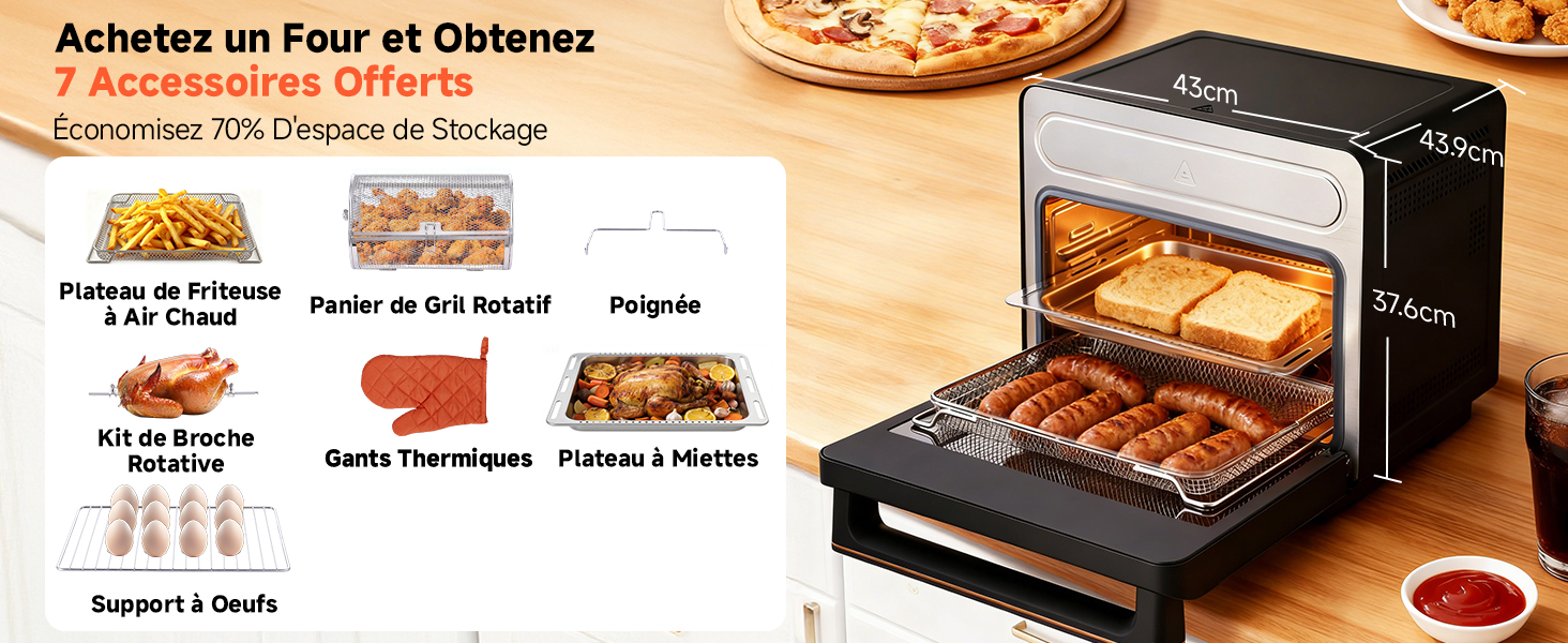 Le texte se lit comme suit : « Achetez un Four et Obtenez ». Images de démonstration de produits montrant le processus de cuisson au four ou un appareil de cuisson, avec les étapes de préparation du pain et des aliments.