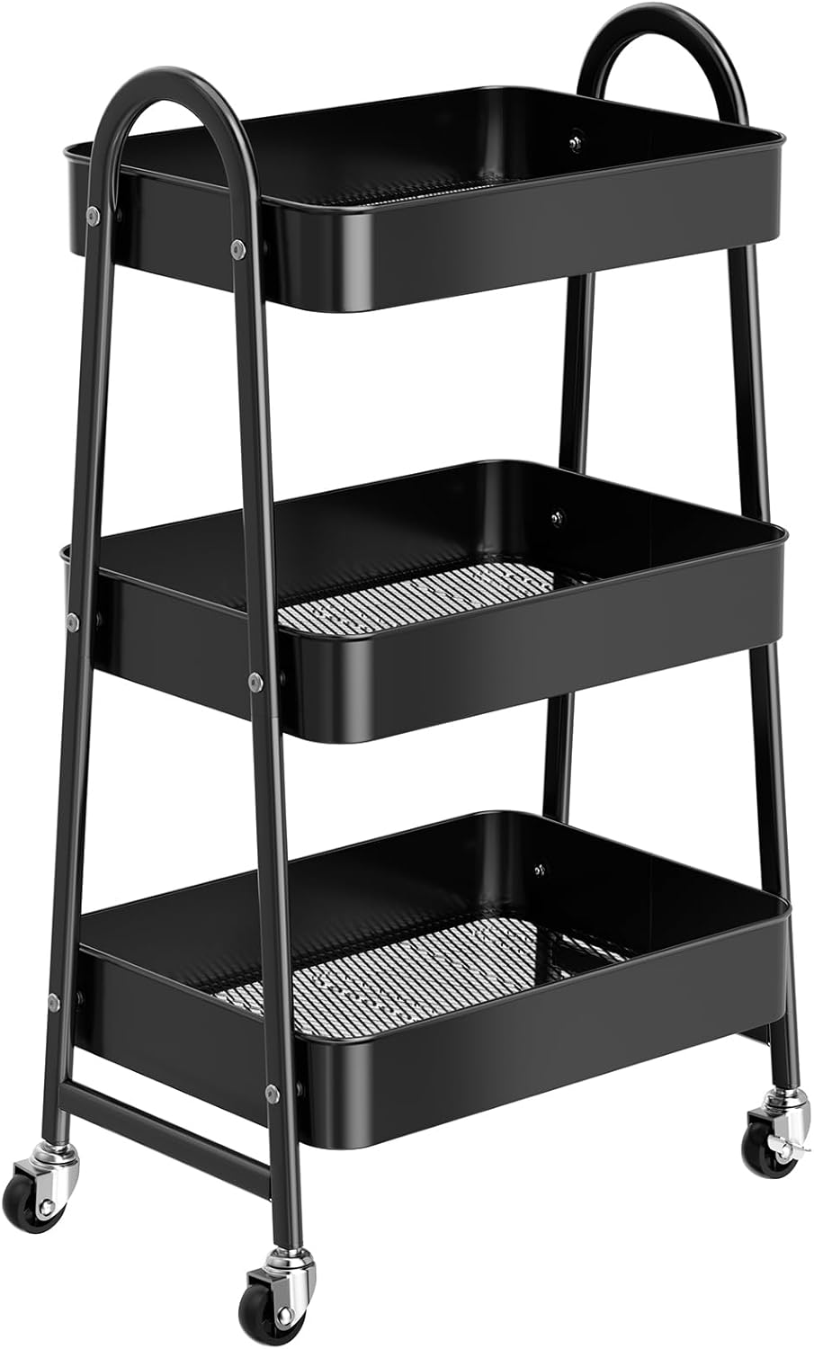 Chariot de cuisine 3 niveaux - noir - roulettes verrouillables, rangement multi-usages