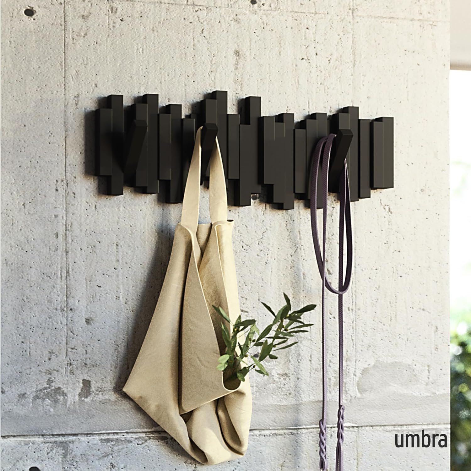Umbra - Sticks série - 49 cm - 5 crochets rabattables mural noir