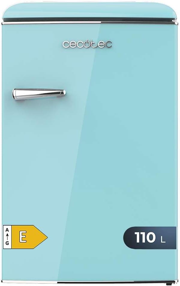 Cecotec - Bolero CoolMarket TT Origin 110 - 110L - Mini frigo rétro, classe E, éclairage LED, poignée chromée, ICEBOX, o
