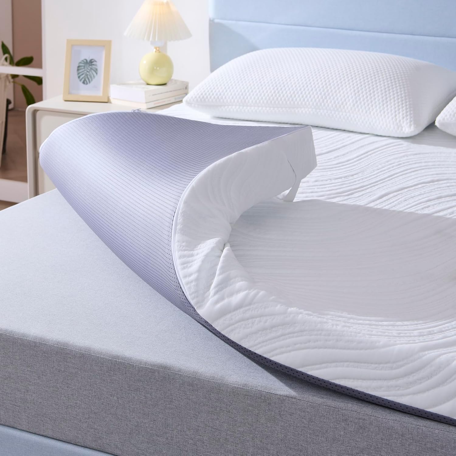 Surmatelas - mousse mémoire gel 180x200x7,5cm, housse lavable, antidérapant