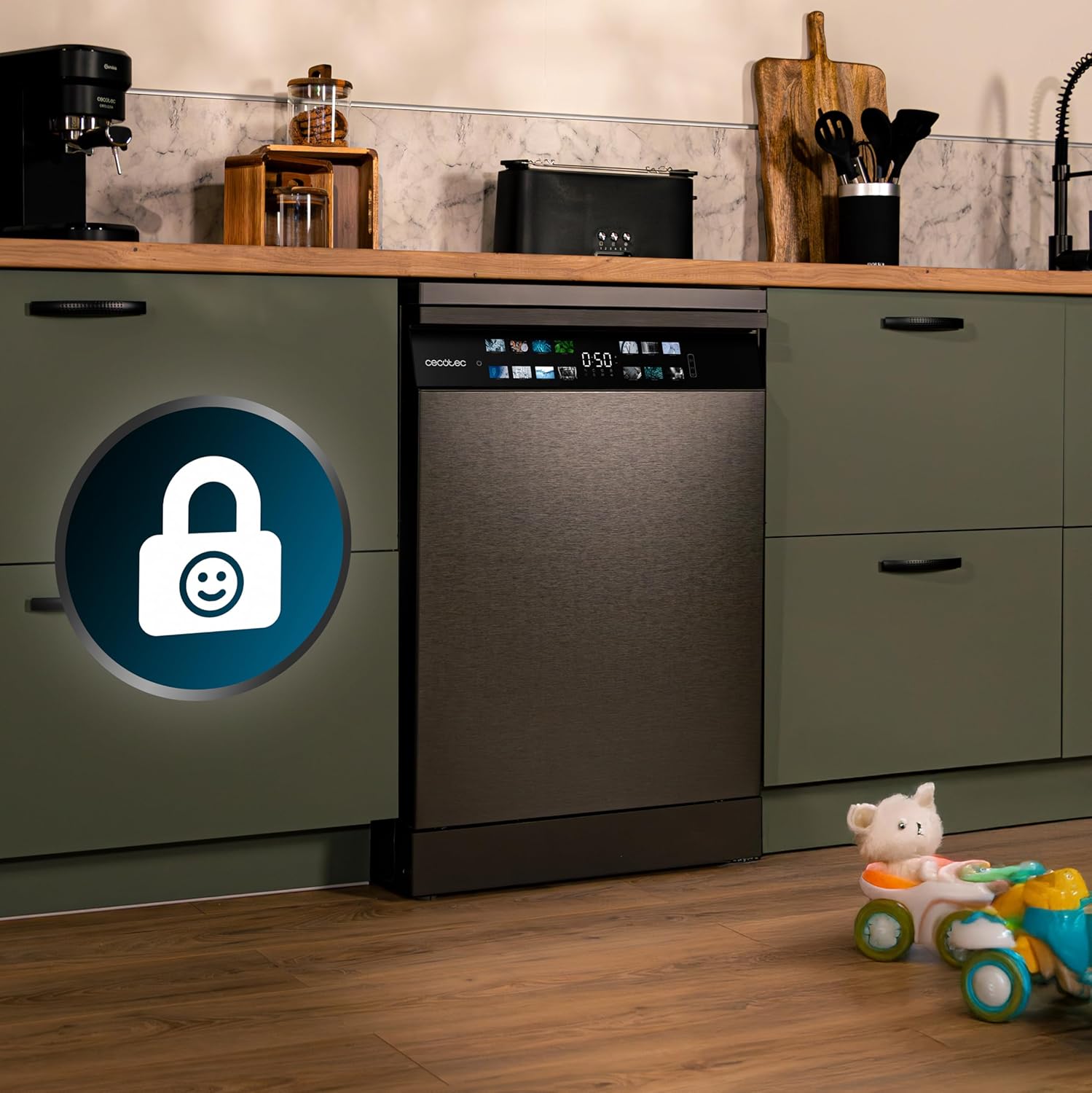 Cecotec - Bolero Aguazero 6700 Dark B - 60cm - 15 couverts, Classe B, moteur Inverter, Double Zone, Turbo Dry+