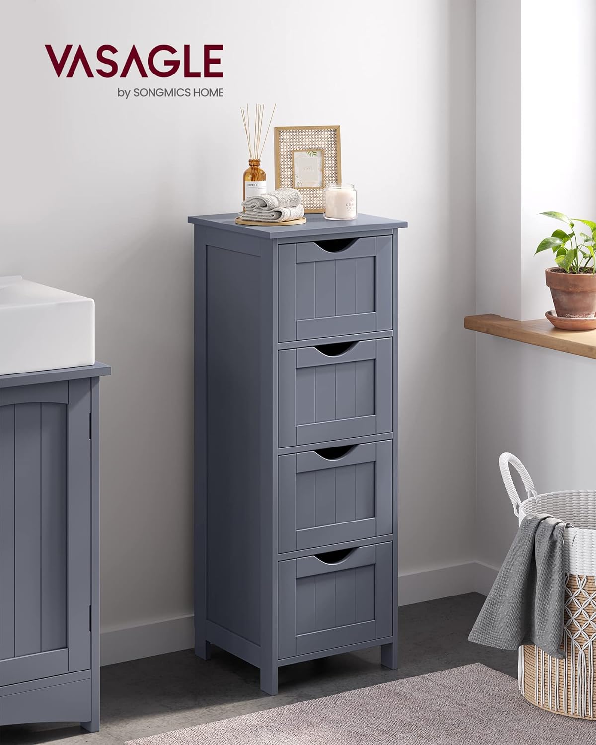 VASAGLE - armoire salle de bain moderne - 30x30x82 cm - 4 tiroirs - LHC040G01