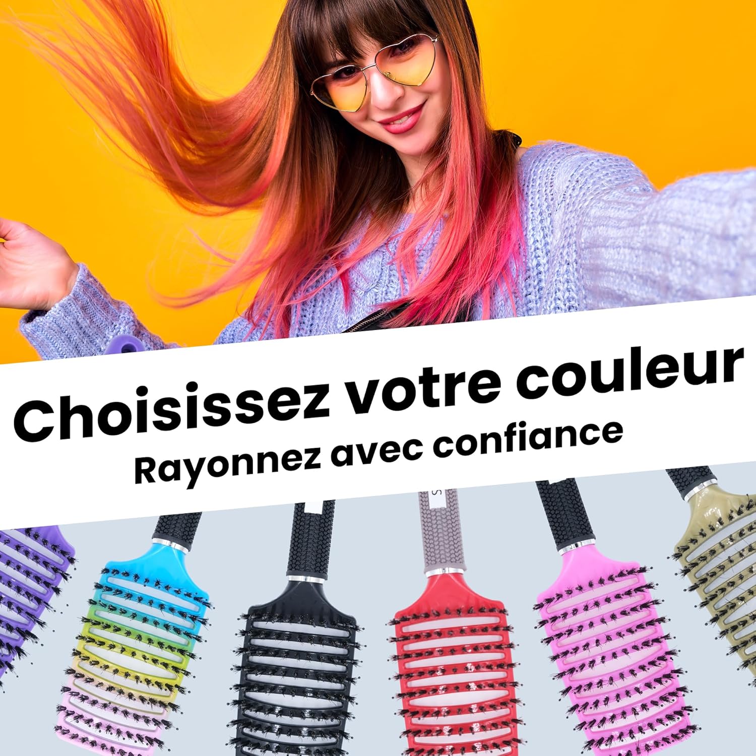 Brosse à Cheveux - Démêlante sanglier/nylon - anti-casse, anti-statique, tous types