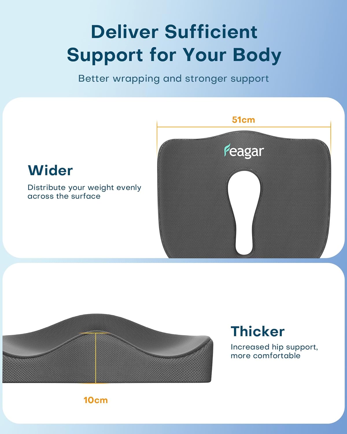 Feagar - Coussin de chaise ergonomique - mousse mémoire, gris, confort optimal