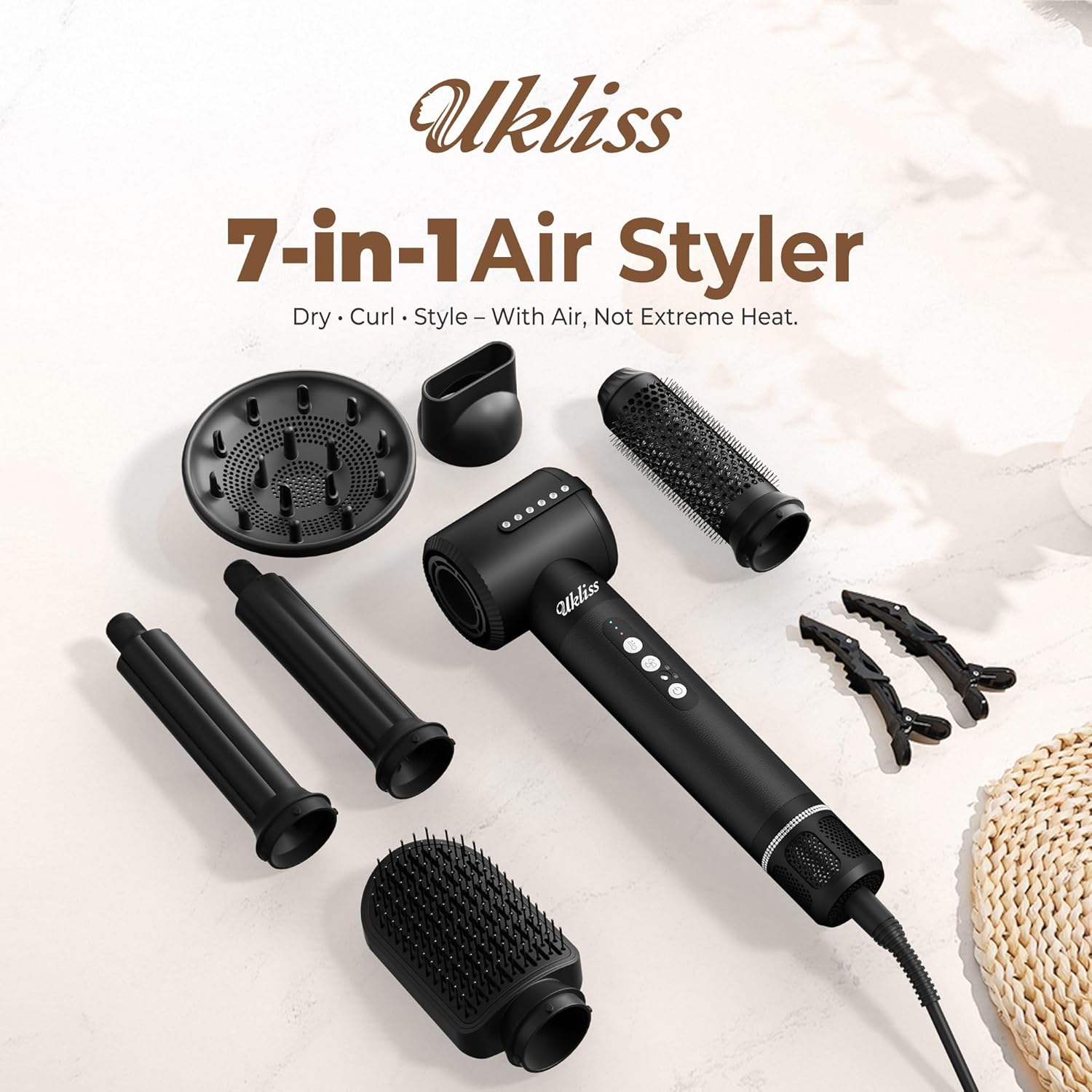 UKLISS - Air Styler 7 en 1 - multi-accessoires - brushing & boucleur