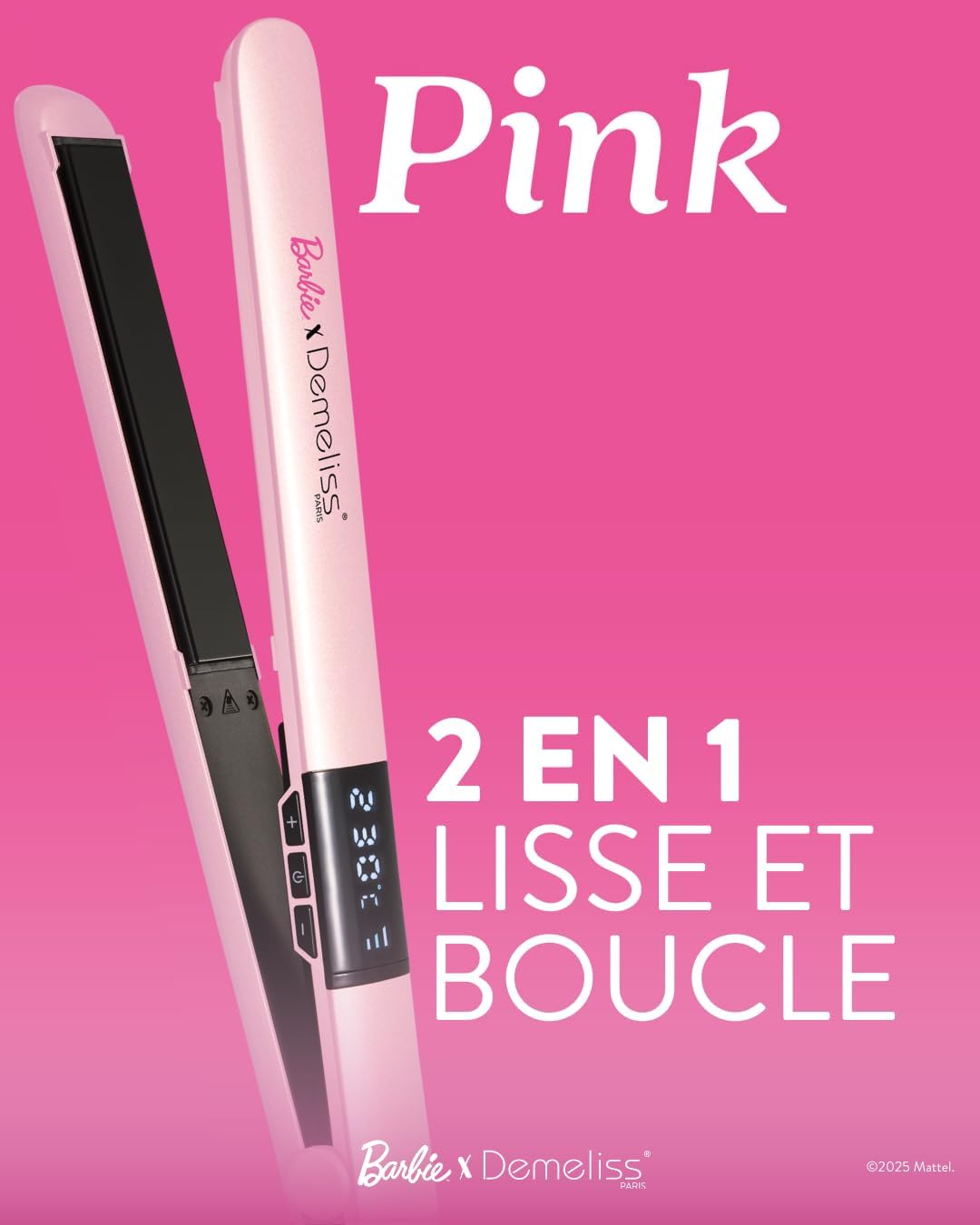 Demeliss - Pink Barbie - plaques fines céramique tourmaline, réglable 150-230°C, design pro