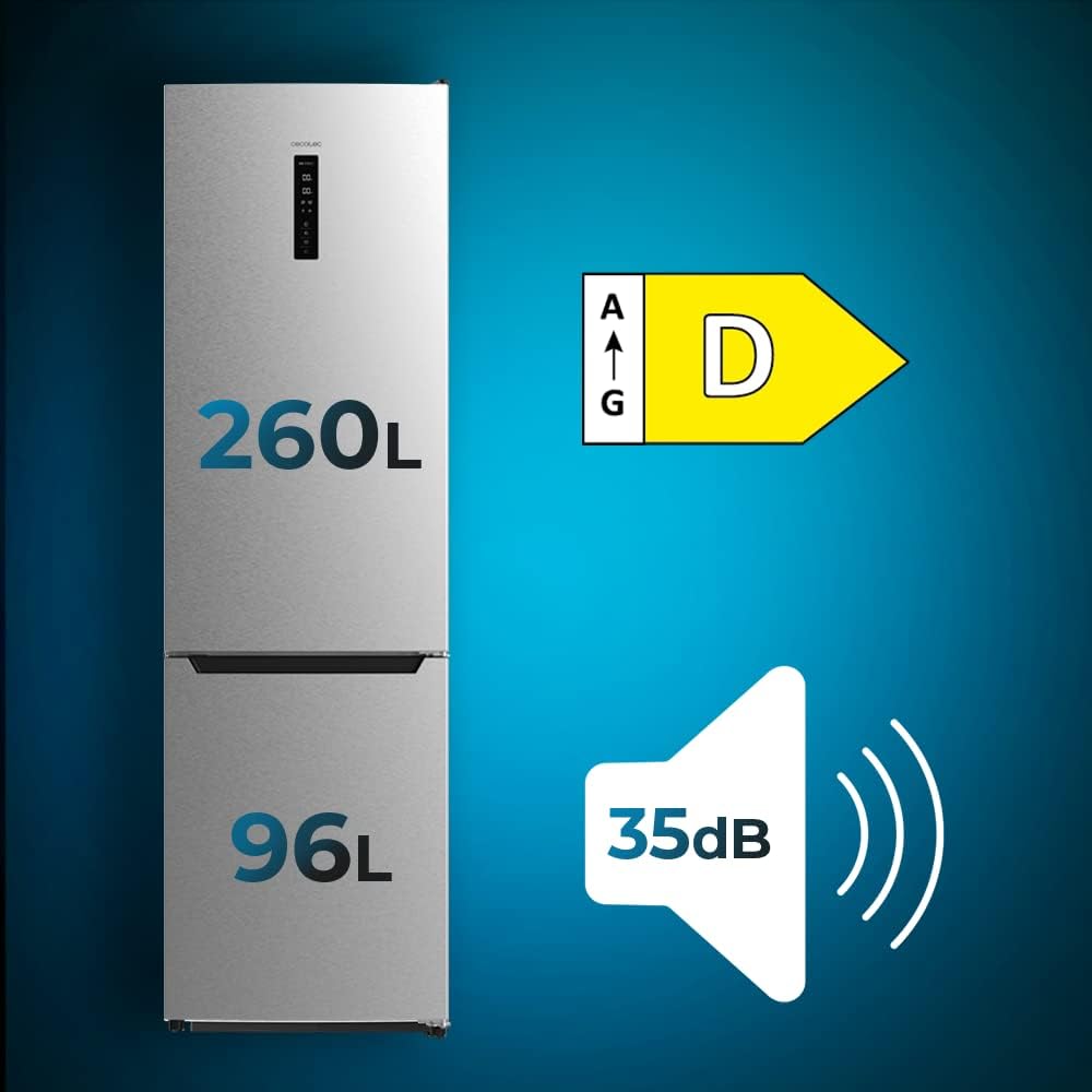 Cecotec - Bolero CoolMarket Combi 356 - 200x60cm - 356L, froid ventilé, basse conso, Total No Frost