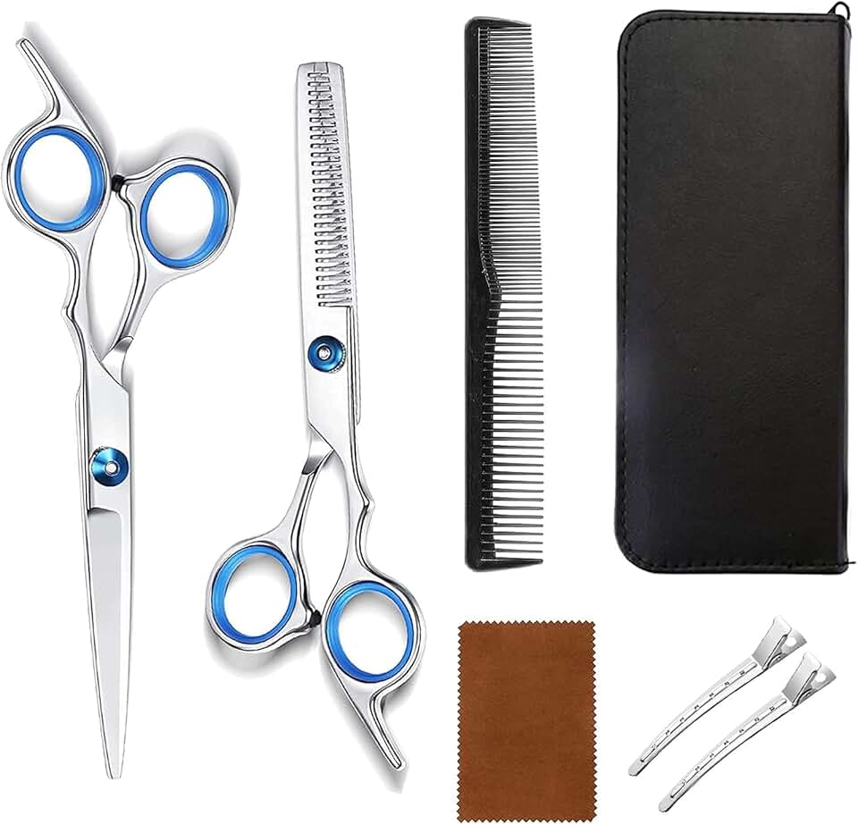 Ciseaux de coiffure - kit 7 pièces gaucher inox, coupe salon et domicile