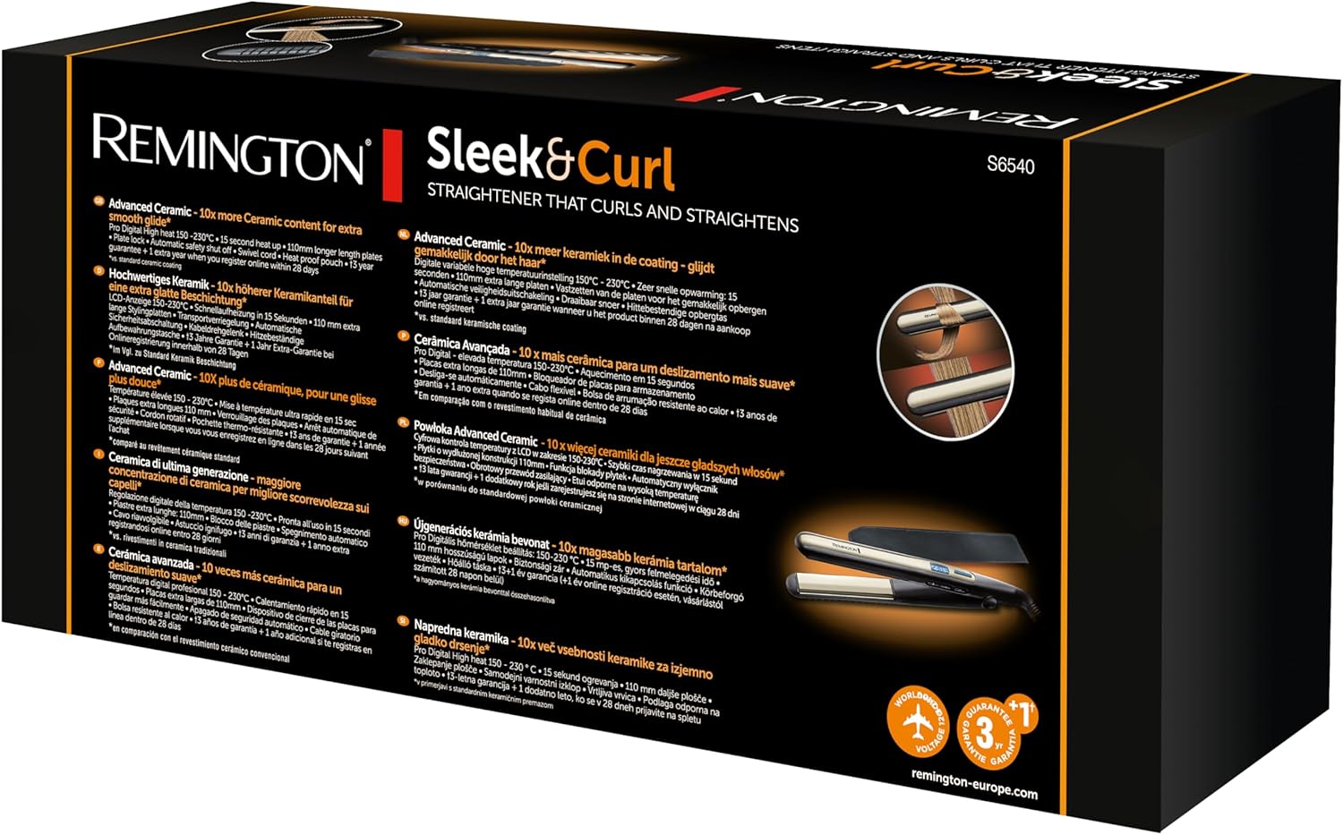Remington - Sleek & Curl - lisseur 2en1, céramique, écran LCD, 150-230°C, S6500