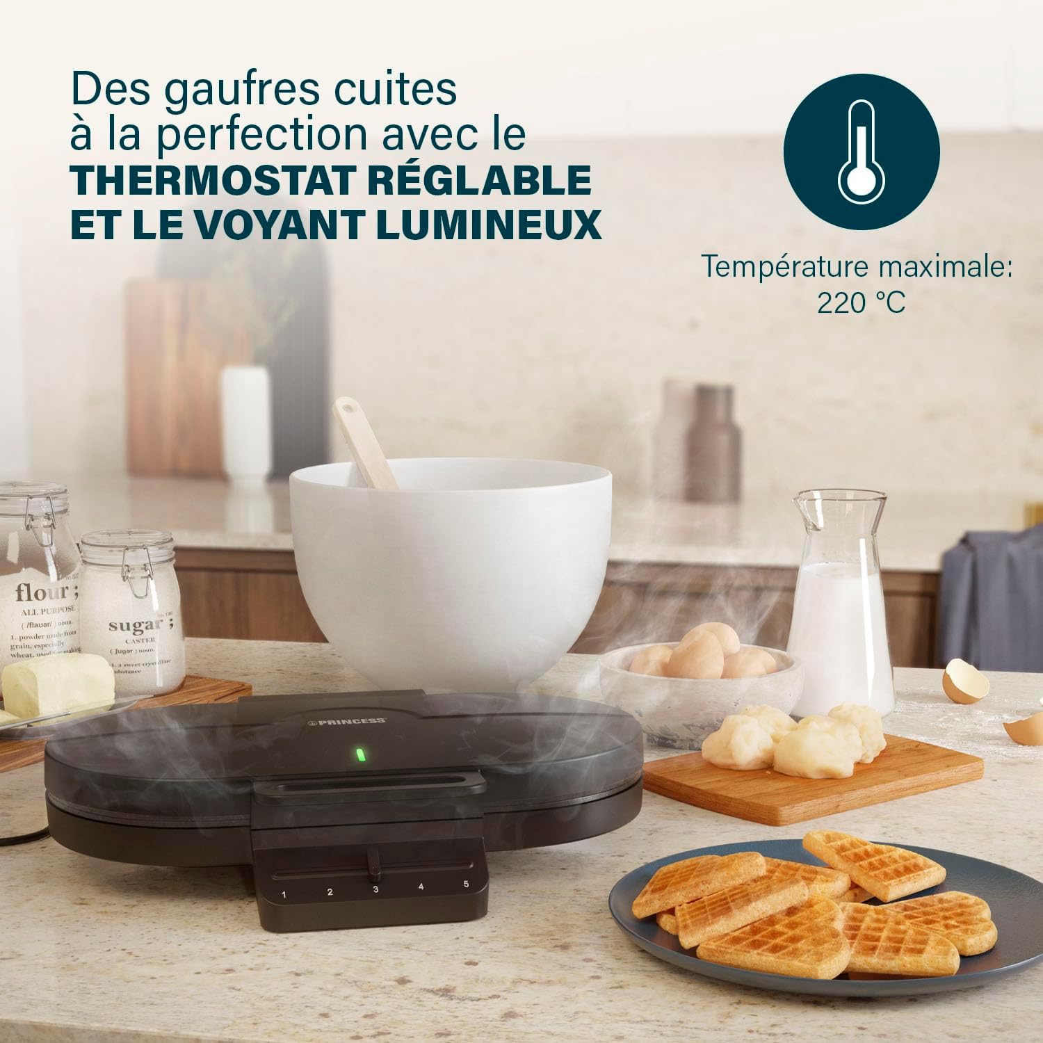 Princess - Gaufrier Cœur, 10 gaufres, 1200W, thermostat, 132384