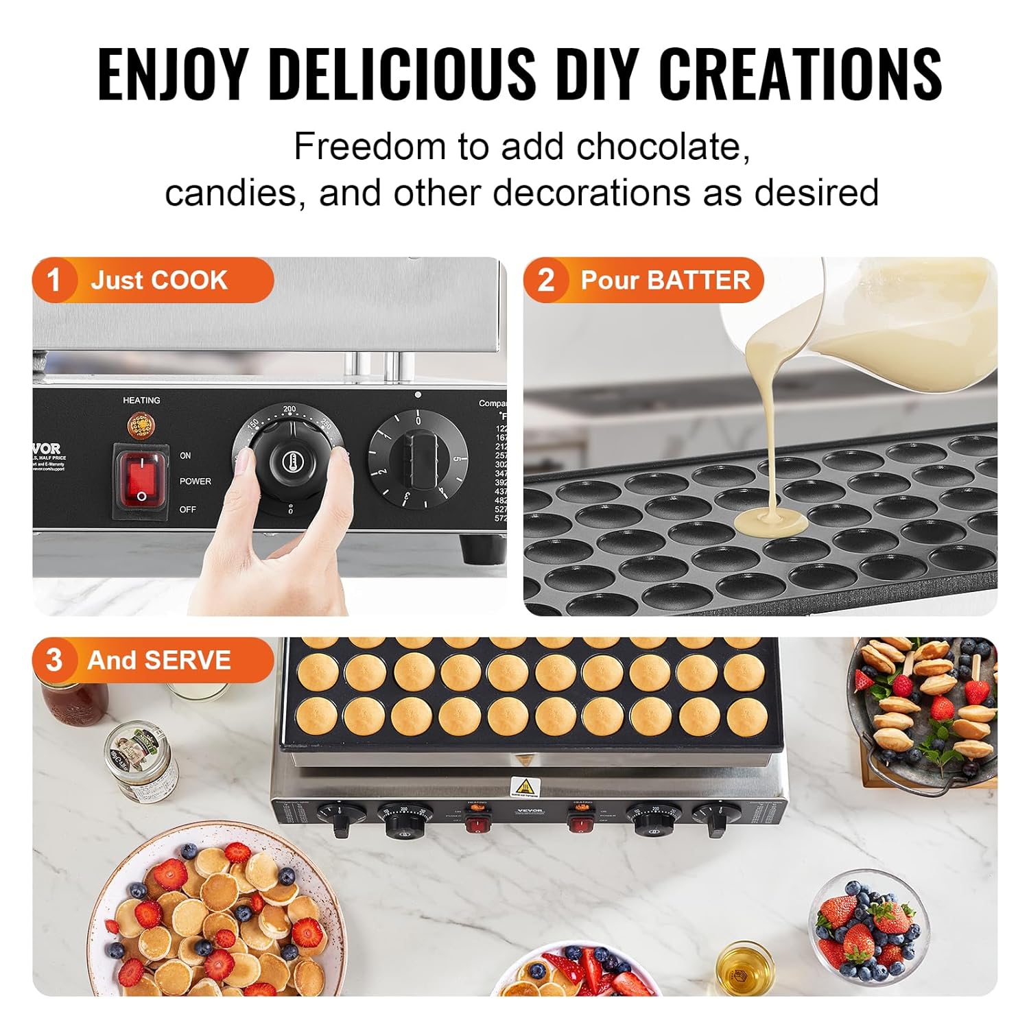 VEVOR - crêpière 50pcs - 43 mm - inox, 1700W, temp. réglable