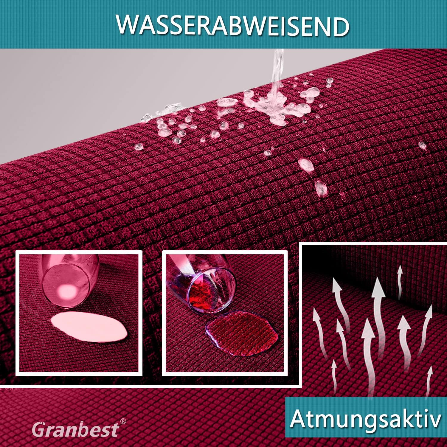 Granbest - housse futon extensible imperméable, antidérapante, rouge vin - pour canapé-lit sans accoudoirs
