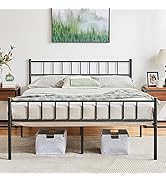 Yaheetech Cadre de Lit Double en Métal 140x200 cm pour Adultes Grande Espace en Lattes Noir