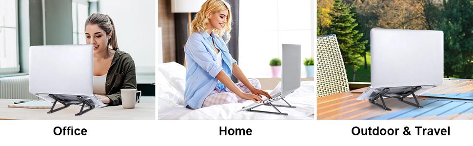 une femme assise sur un lit à l'aide d'un ordinateur portable.