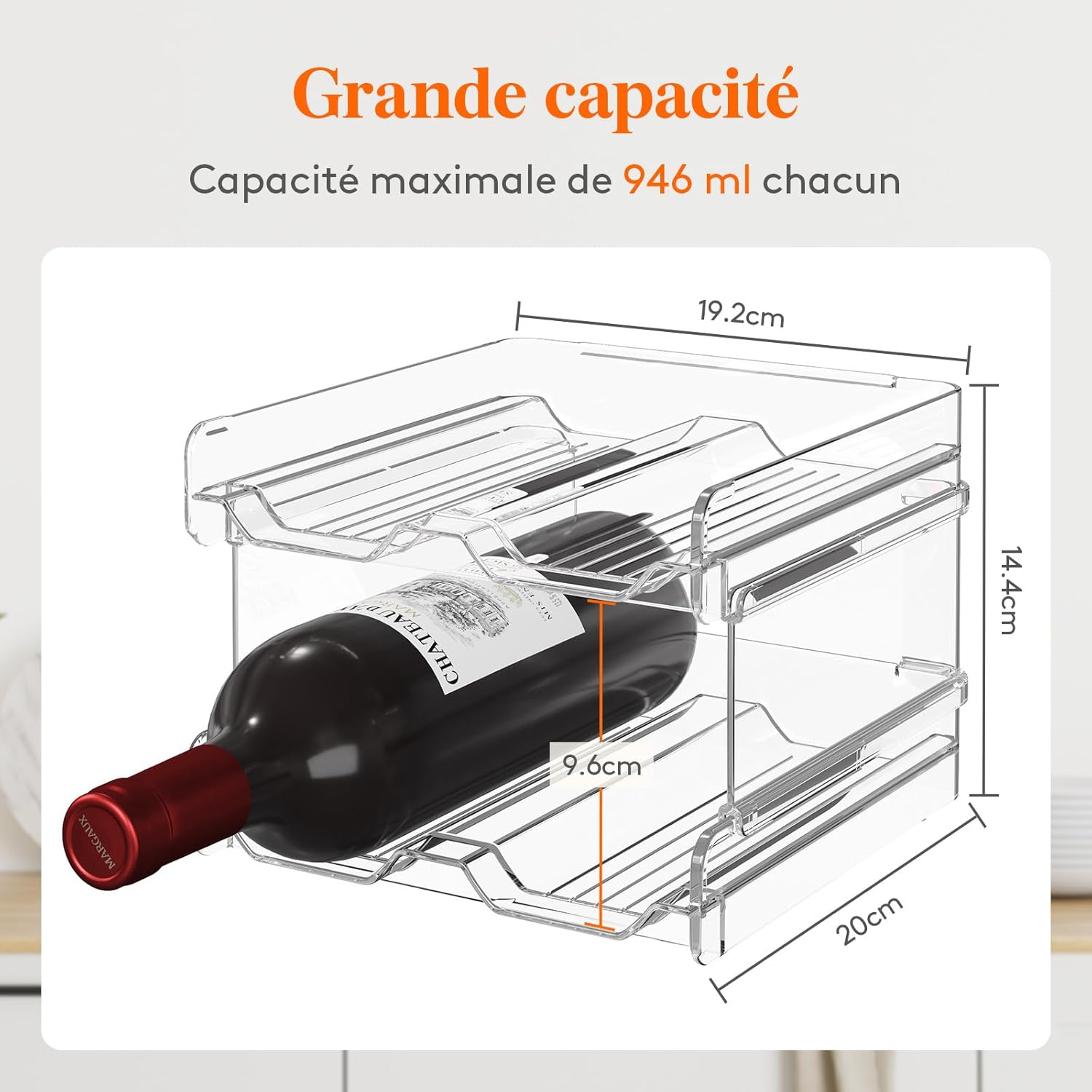 Lifewit - Casier à vin empilable, lot de 3, 12 bouteilles, plastique transparent