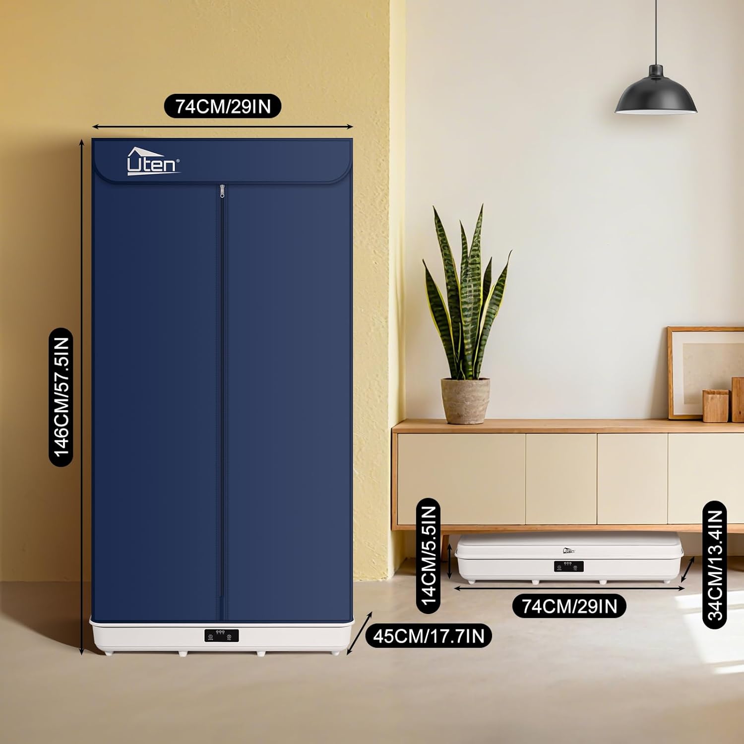 Uten - sèche-linge portable 1500W - amovible, télécommande, housse rangement