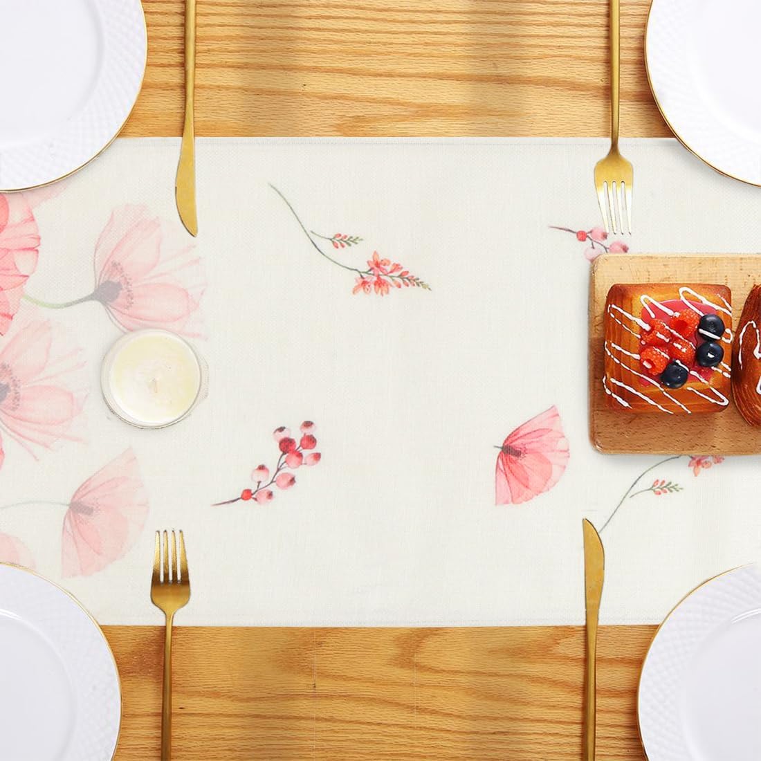 Chemin de table fleuri, lavable, 33x180 cm, pour cuisine et salon