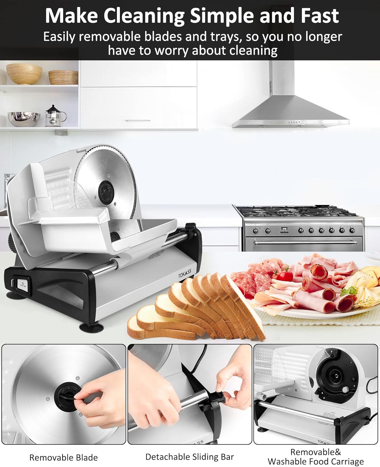 Trancheuse électrique inox – 200W, 2 lames, réglable 0-15mm