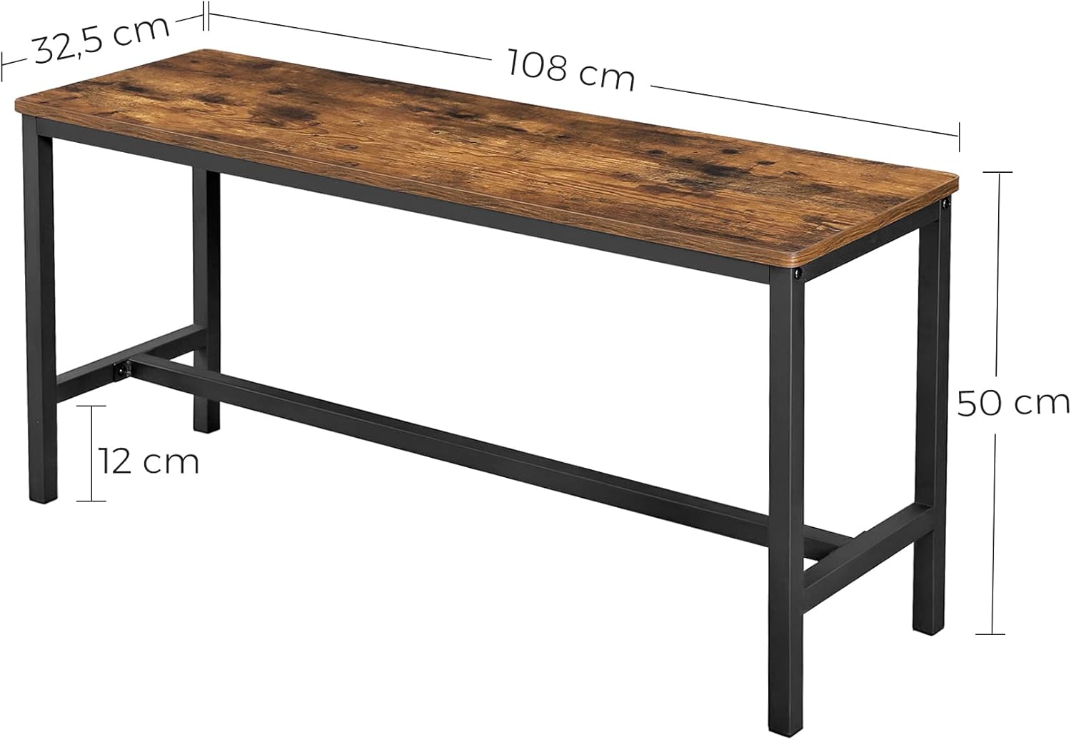 VASAGLE - banc salle à manger style industriel, 108x32,5x50cm, cadre métal robuste KTB33X
