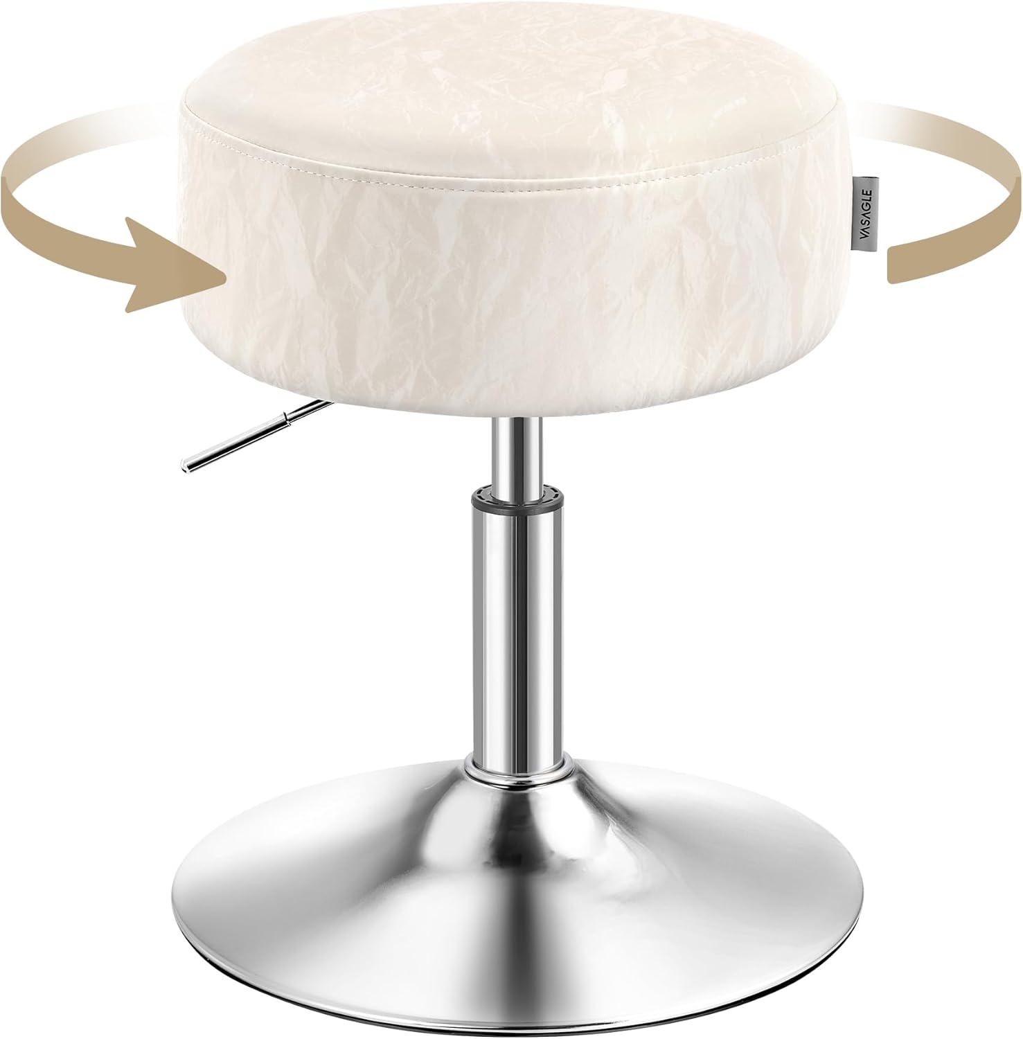 VASAGLE - tabouret réglable PU, blanc crème, coussin épais, 360°, LJB120W01