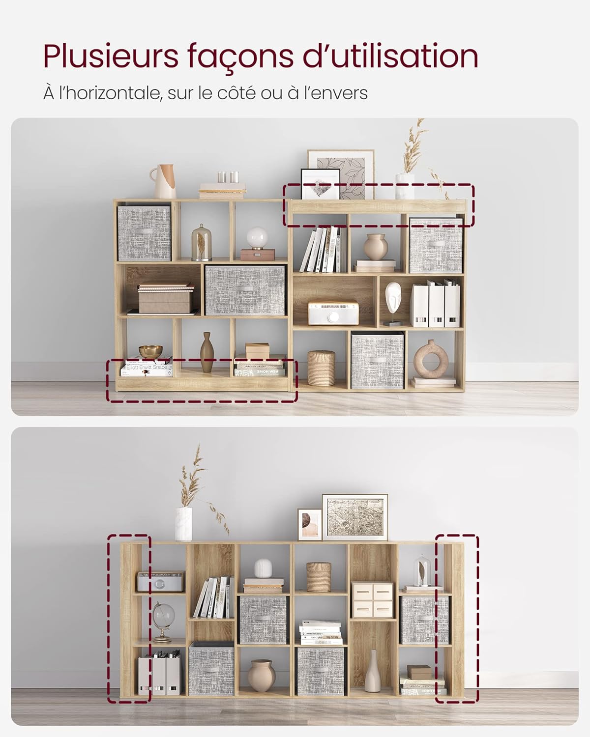 VASAGLE - étagère 8 cases - 30x97,5x100 cm - bois, modulable LBC52NL