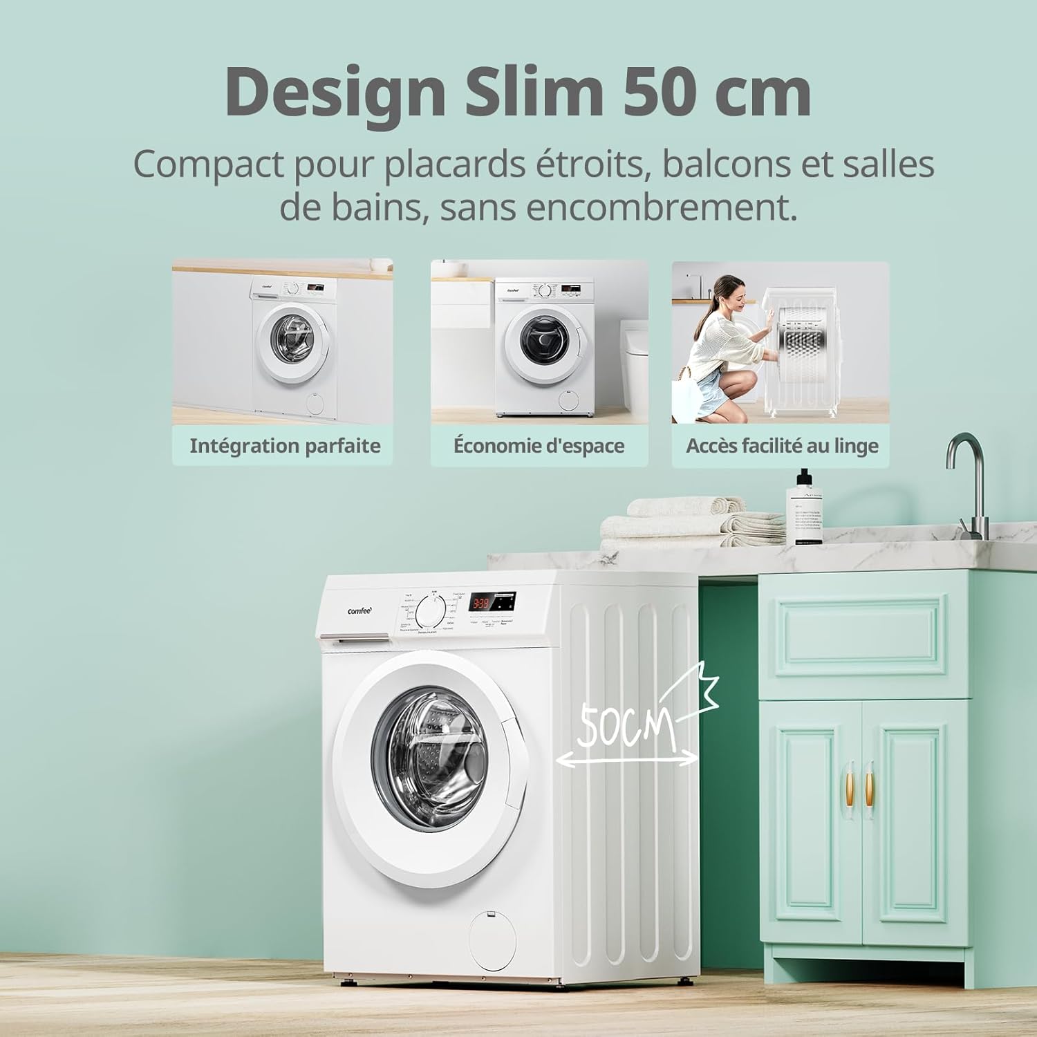 Comfee - lave-linge frontal 9kg, classe A, 1400trs, 15 programmes, CFE12EW90/W