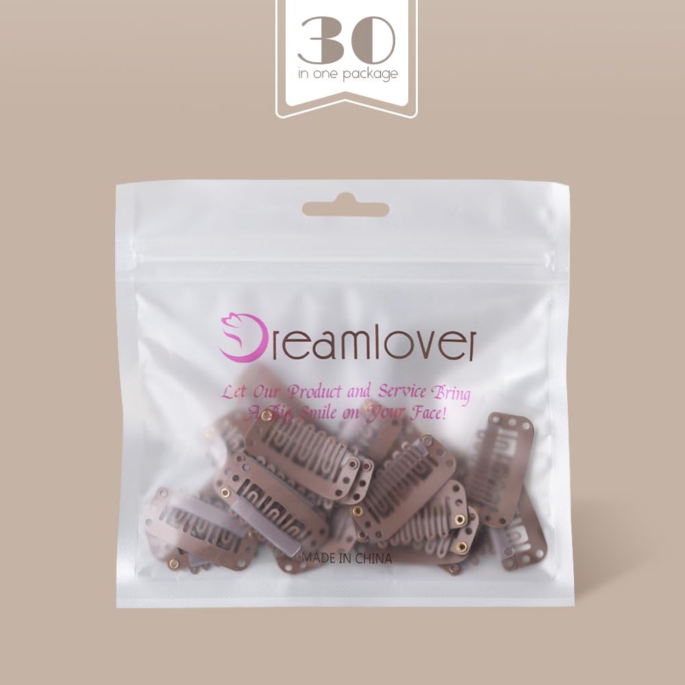 Dreamlover - Pinces à perruque métal - 30 pièces - marron clair, fixation sécurisée