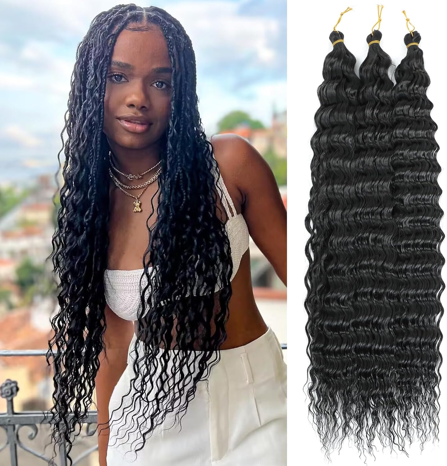 Extensions cheveux - Deep Twist Ocean Wave - 22 pouces, lot de 3, synthétique bouclé