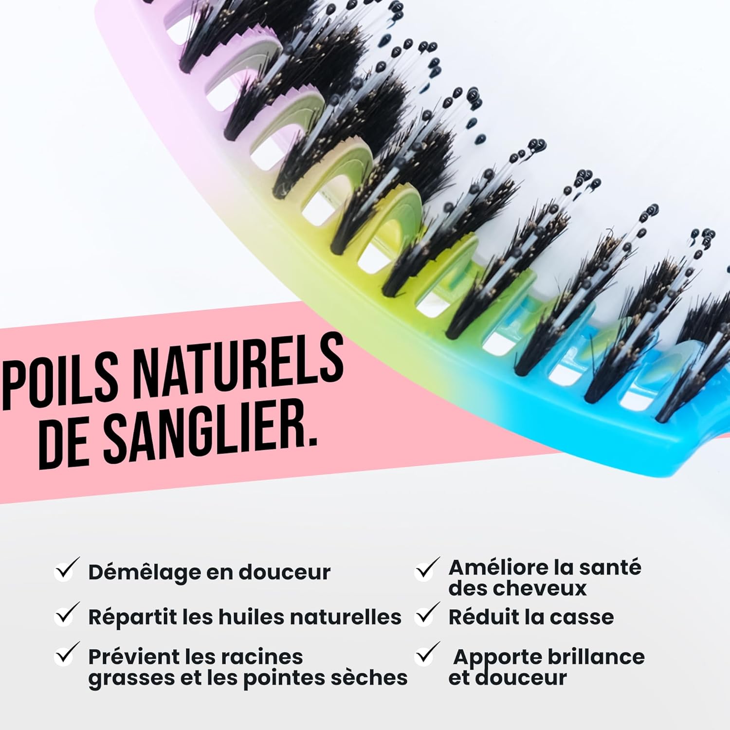 Brosse à Cheveux - Démêlante sanglier/nylon - anti-casse, anti-statique, tous types